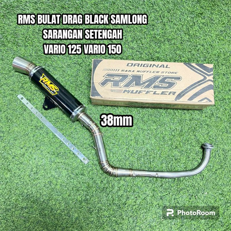 knalpot vario 125 vario 150 samlong bulat drag black sarangan setengah full dan bor rms muffler free