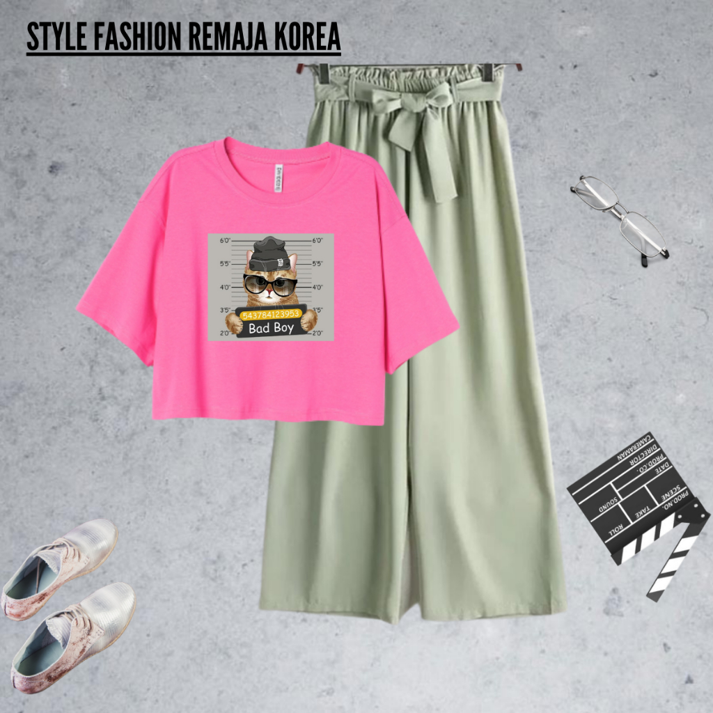 One Set Crop Celana Kulot Bad Cat Boy