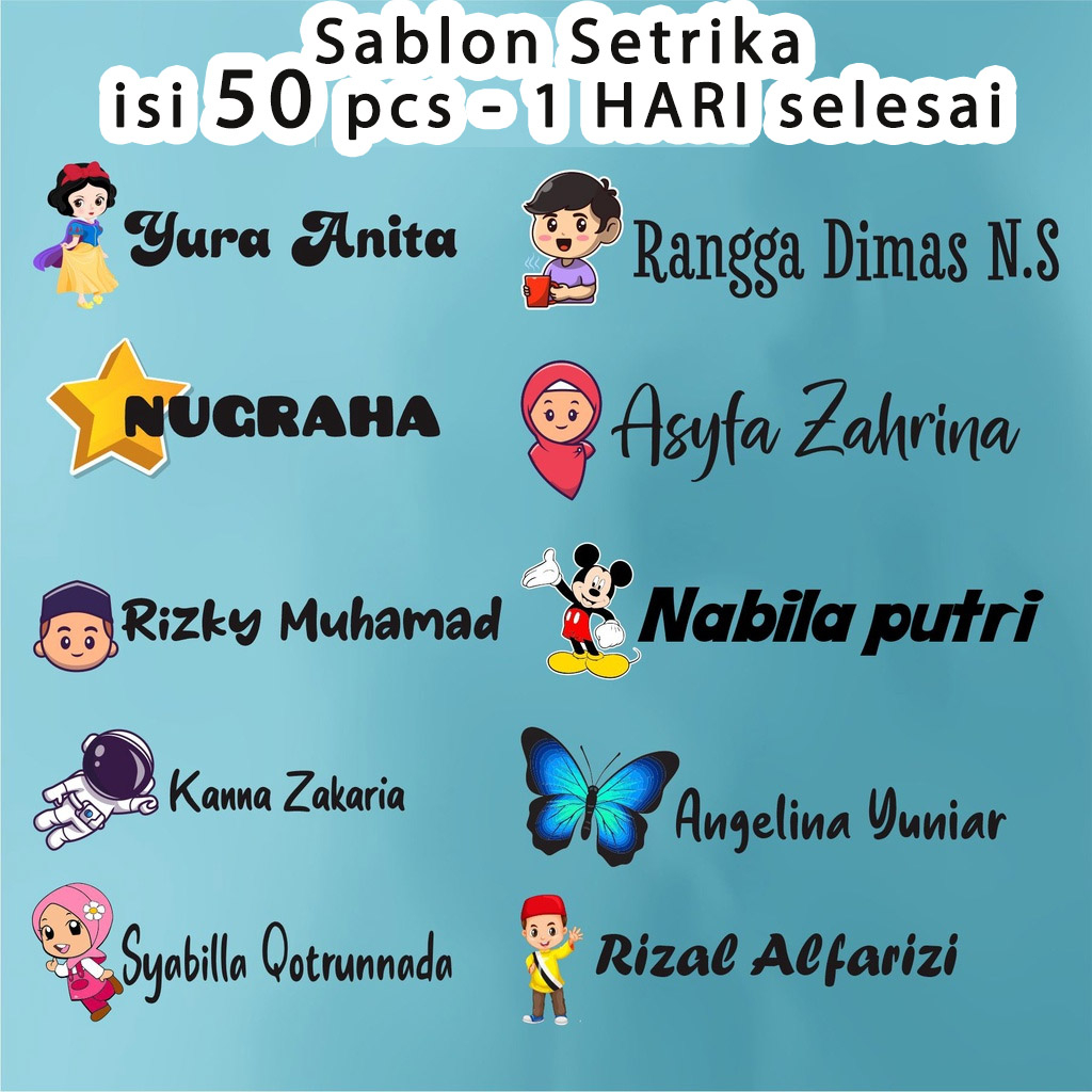 

Stiker Nama Baju Kain Gambar Karakter di Label Baju Stiker Nama Sablon Stiker Nama Custom Tinggal Setrika Anti Luntur