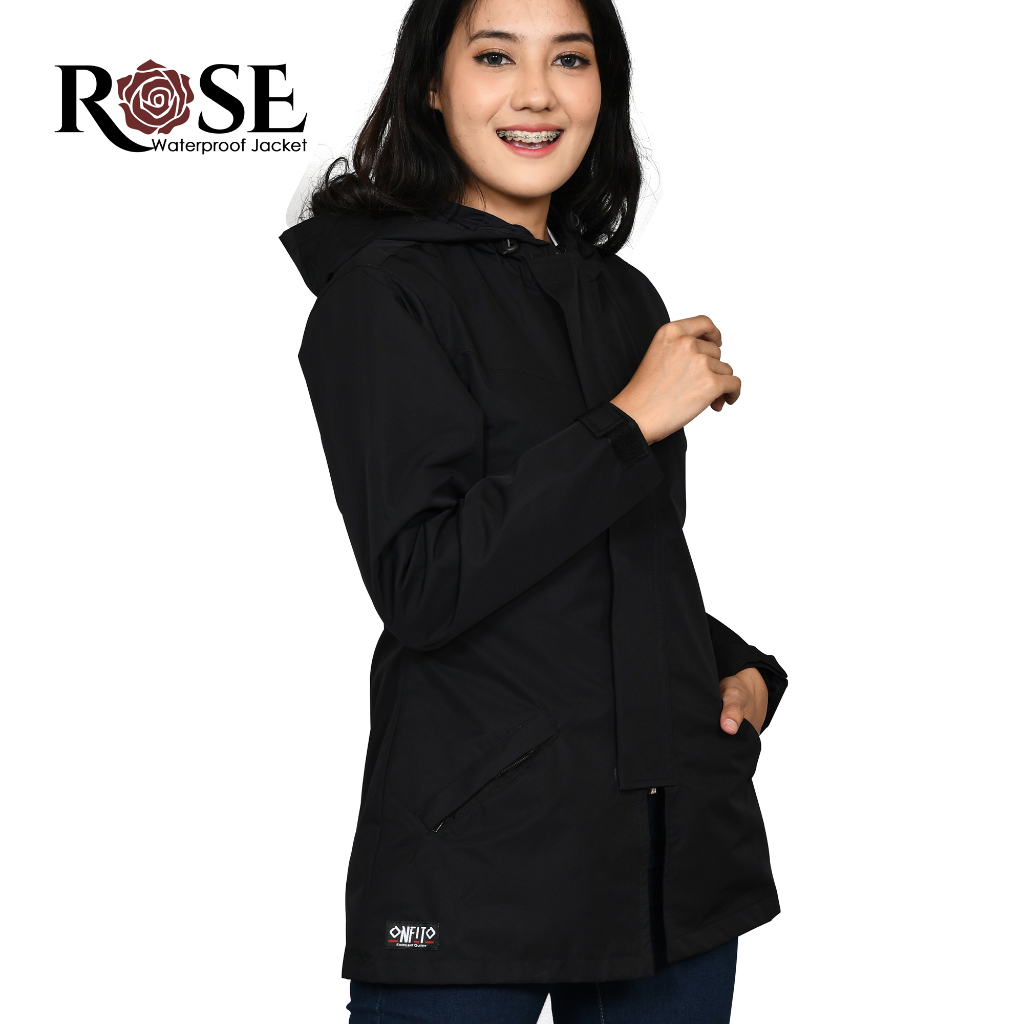 Onfito ROSE Hitam Size M/L/XL-Jaket Waterproof Anti Air-Jaket 2 in 1 Lipat Jadi Tas-Jaket Windproof