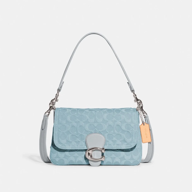 [ORIGINAL 100%] Coach CJ854 Soft Tabby Shoulder Bag In Signature Denim - Pale Blue