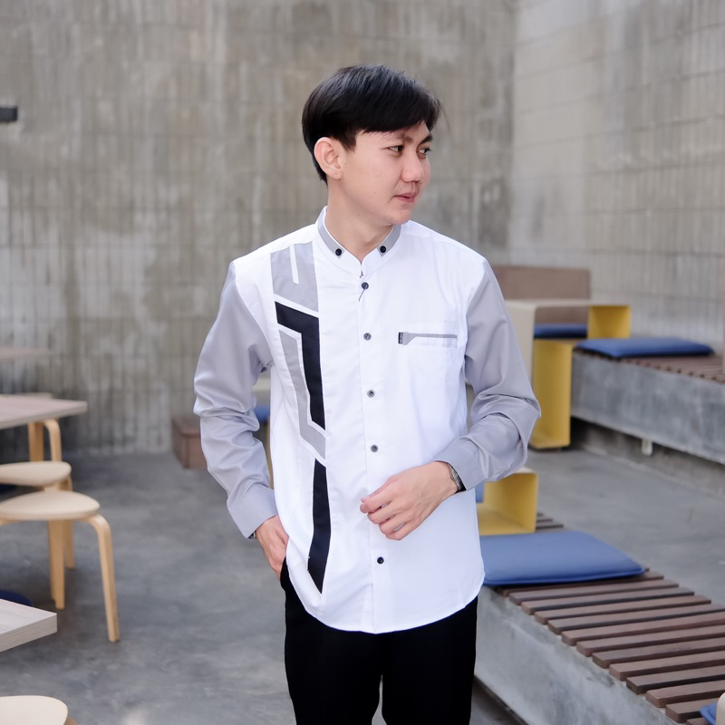 EL Rumi | Baju Koko Pria Lengan Panjang Motif Sinergi