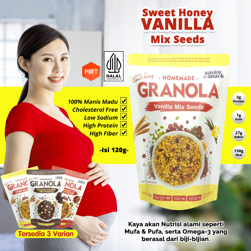 

Cemilan Untuk Ibu Hamil GRANOLA CRUNCHY VANILLA MIX SEEDS ALMOND SLICE Makanan Sehat Bumil Bergizi & Bernutrisi Tinggi SAVIOR SNACK Best Honey Anti Mual