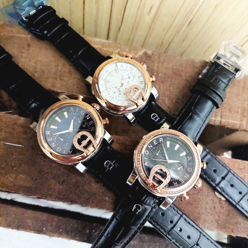 Aigner Bari Donna A37200 Original Strap Leather Black Jam Tangan Wanita Sett Box Ori