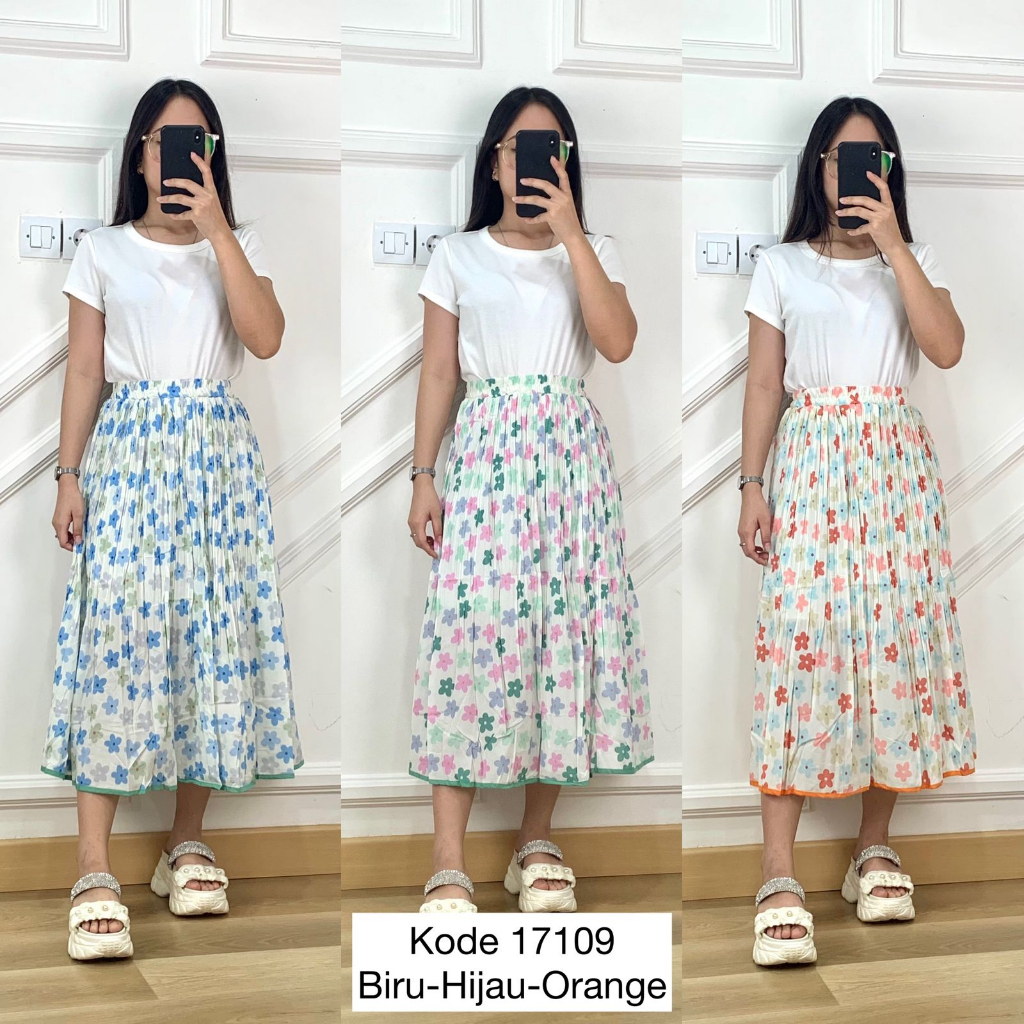 17109 ROK PLEADS BABYDOLL 7/8 MOTIF FLOWER FULL PRINT WANITA ROK PAYUNG PLEADS BABYDOLL 7/8 WANITA P
