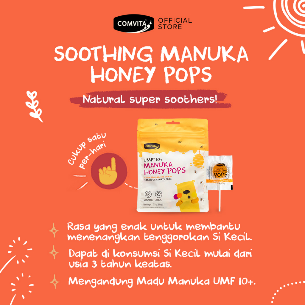 

Comvita Kids Soothing Pops with UMF 10+ Manuka Honey Permen Madu Asli 100% Alami Original New Zealand