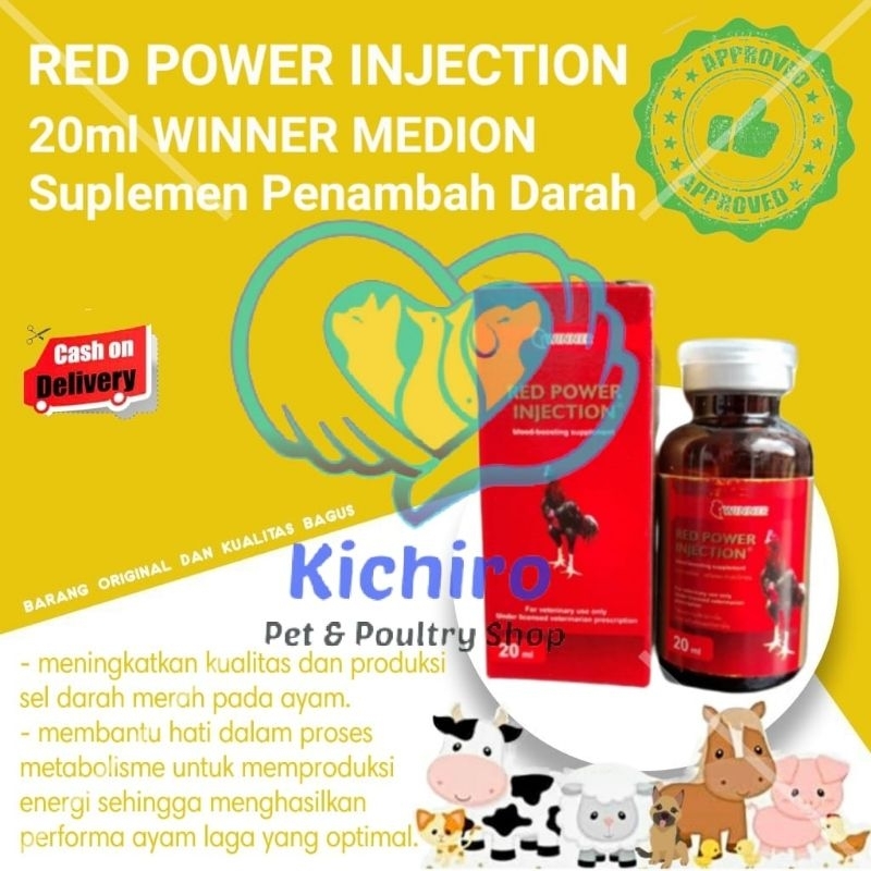 Red Power Injection isi 20 ml Winner Medion Suplemen Injeksi Penambah Darah Untuk Hewan Ayam
