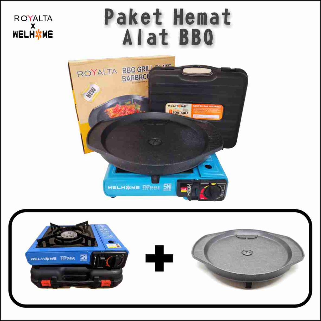 paket hemat alat BBQ - alat panggang hemat + satu set kompor dan grill pan bulgogi - kompor portable