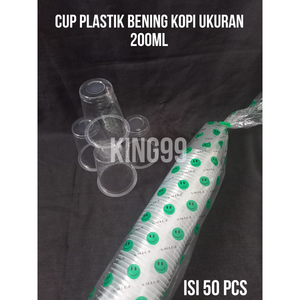 CUP MINUMAN PLASTIK GELAS KOPI BENING UKURAN 200 ML ISI 50 PCS