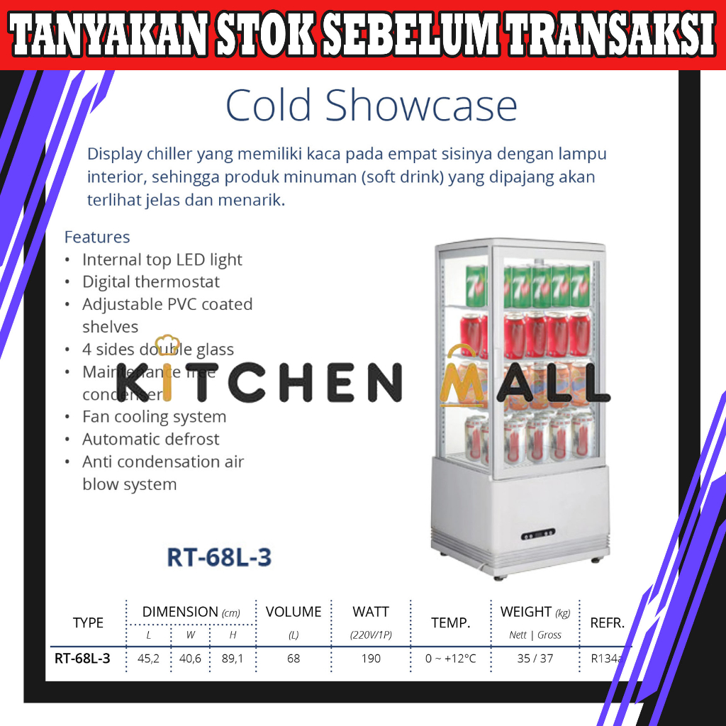 GEA RT-68L-3 Cold Showcase / Kulkas Minuman / Pemajang Minuman Dingin Softdrink
