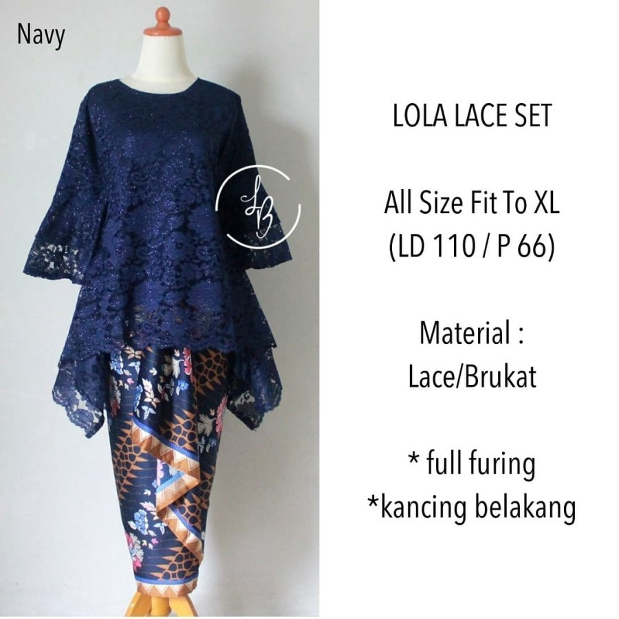setelan kebaya /kebaya rinjani / setelan brukat / brukat modern /kebaya /kebaya rinjani /brokat Navy