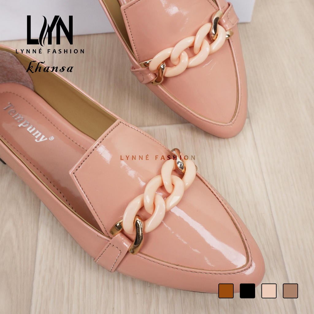 LYN Khansa Flatshoes Wanita Kasual Motif Rante Bahan Glossy