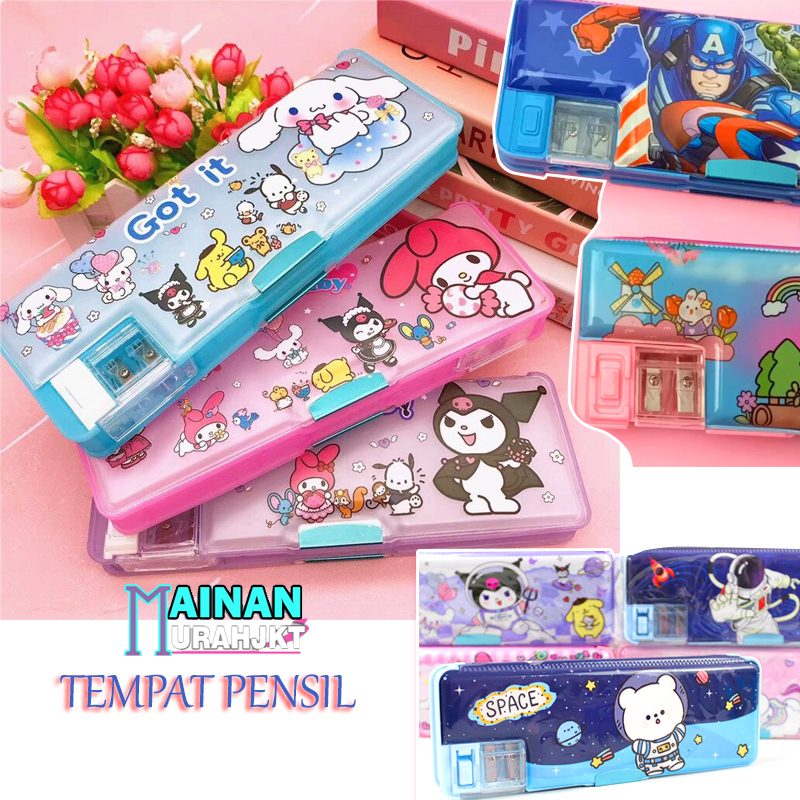 

MAINANKEI ATK PERLENGKAPAN SEKOLAH TEMPAT PENSIL 2 SISI ATAS BAWAH ASTRONOUT, KUROMI, SANRIO TEMPAT PENSIL BOX DENGAN RAUTAN