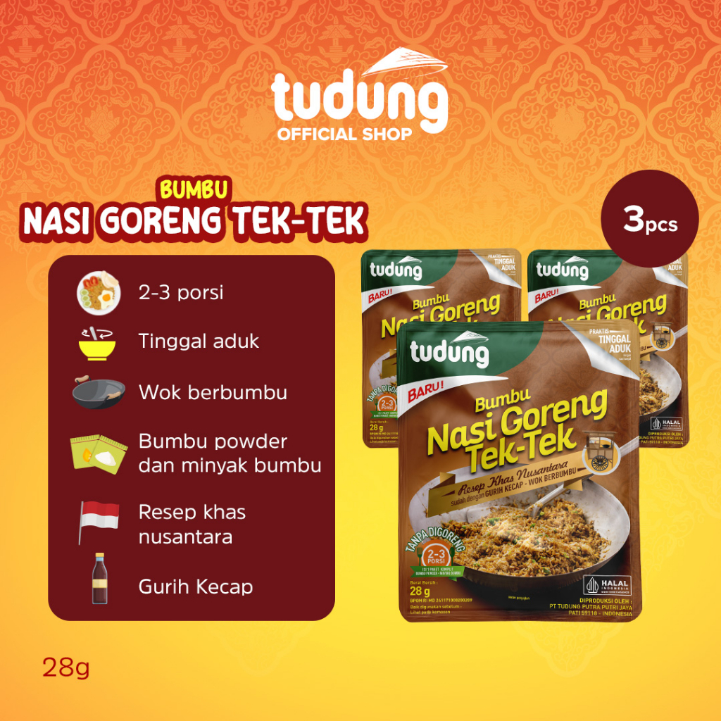 

Tudung Bumbu Nasi Goreng Tek Tek 28gr instant Bundling 3