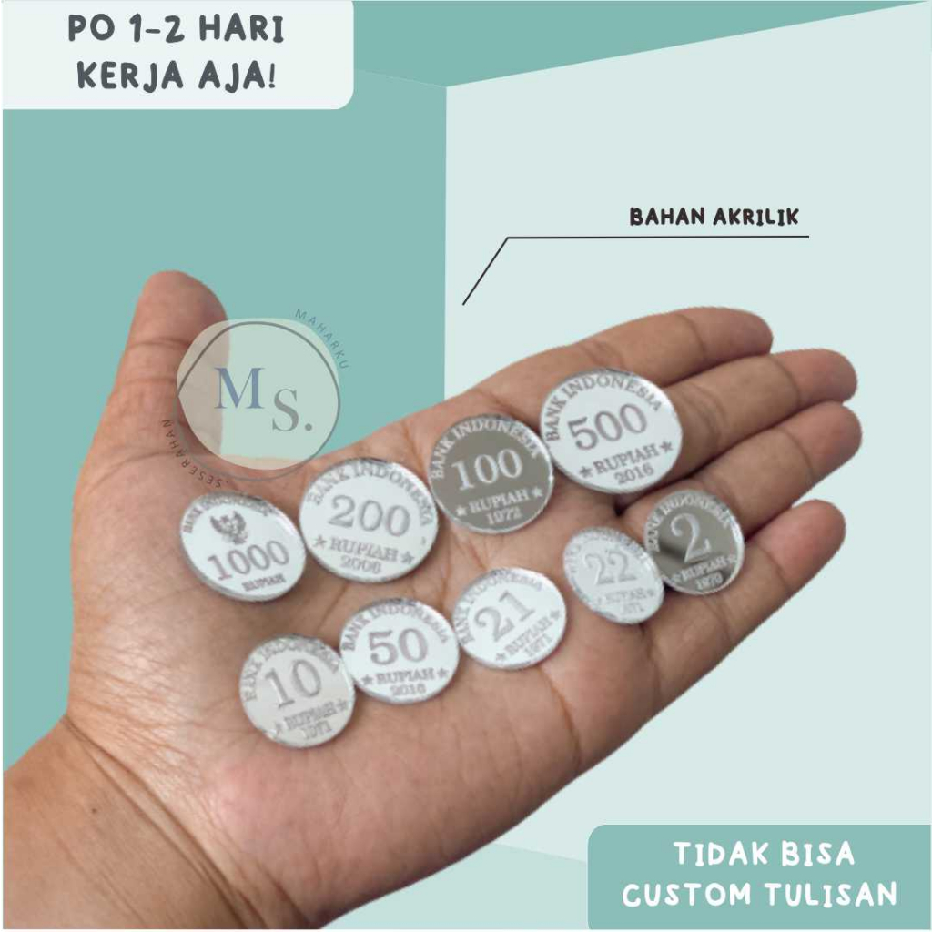 READY Replika Uang Koin Kuno 22 rupiah bahan mahar akrilik silver/perak dummy replika Uang kuno maha