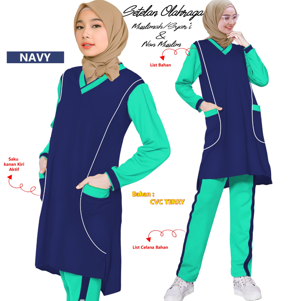 1SET STELAN BAJU SENAM MUSLIM SYAR'I MUSLIMAH SPORT OLAHRAGA JOGING YOGA TENIS SEPEDA WANITA