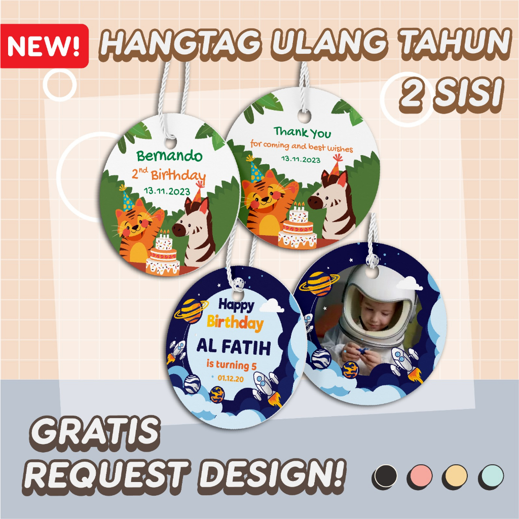 

Hang Tag Ulang Tahun Anak Bulat Custom 2 Sisi Tag Label Souvenir Bingkisan Snack Free Design