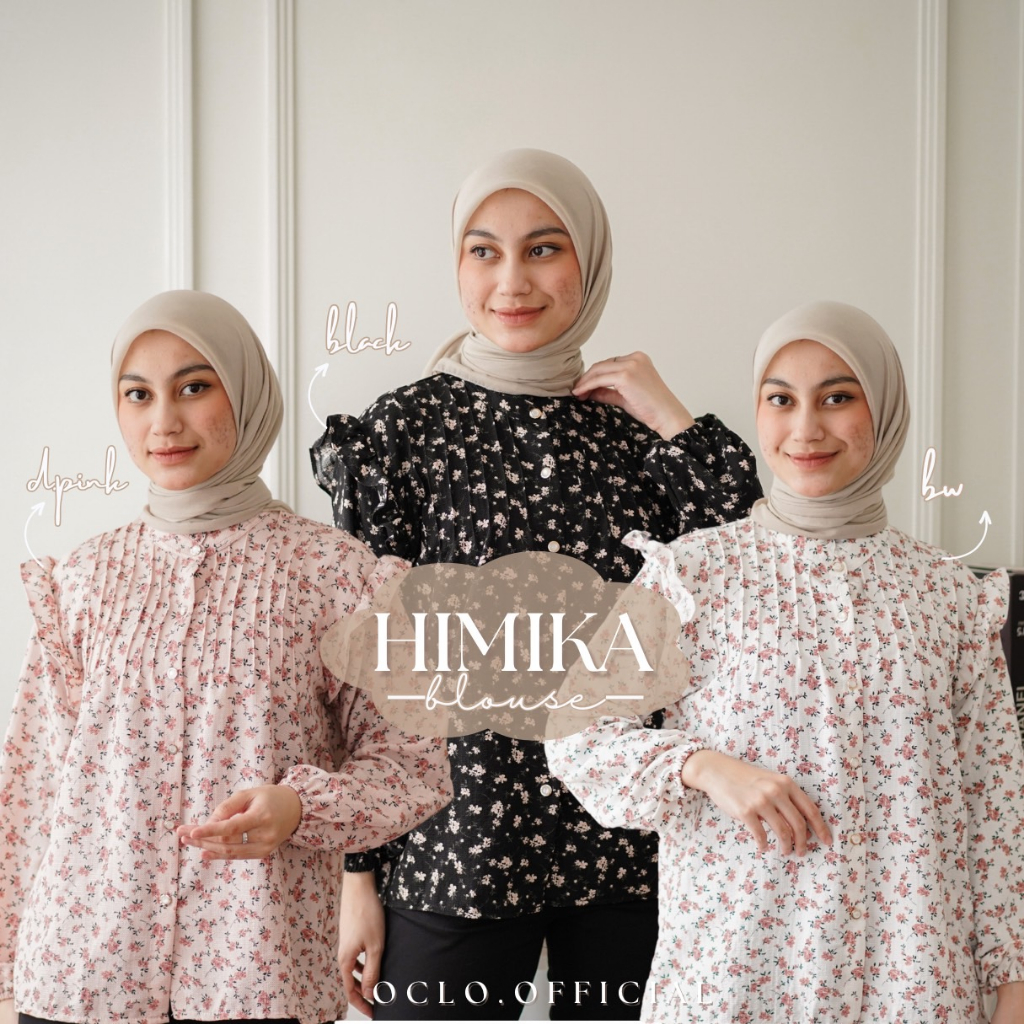 Oclo Himika Blouse atasan wanita Blus Crinkle Casual Motif Bunga-bunga