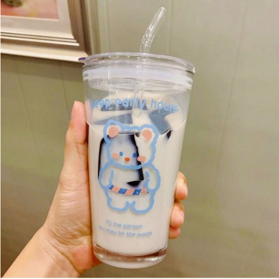 Gelas Kaca Tumbler Aesthetic + Sedotan Kaca Kado Gelas Cafe Gelas Import