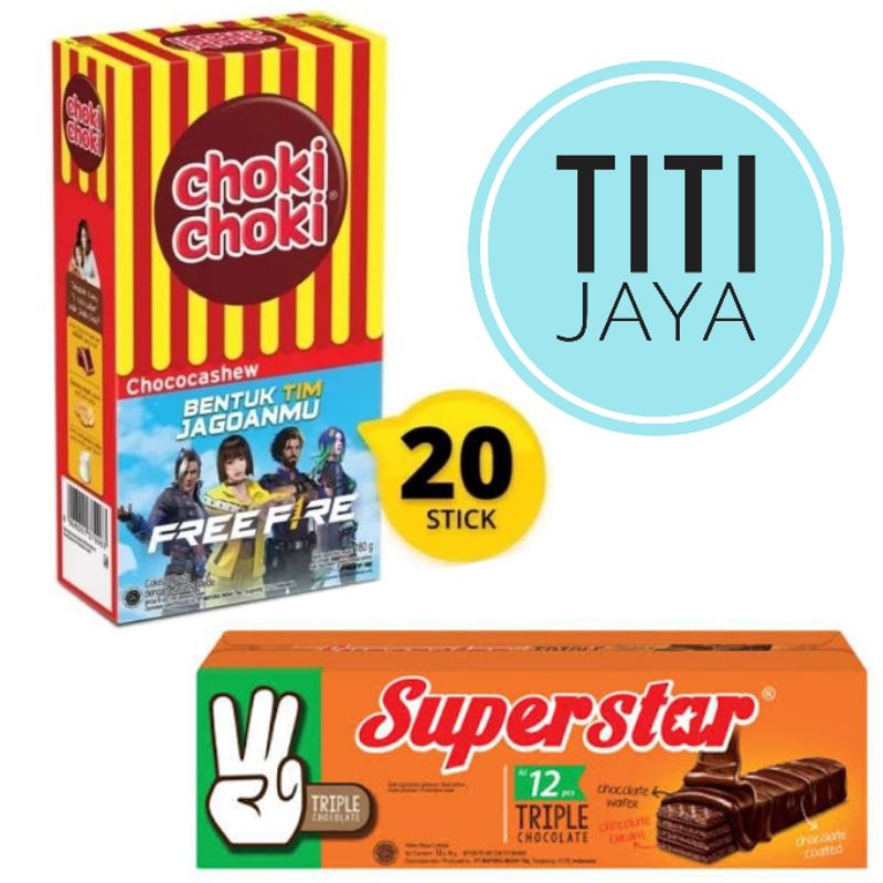 

JAJAN SNACK COKLAT CHOKICHOKI SUPERSTAR TRIPLE COKLAT WAFER CHOKI CHOKI FREE FIRE DUS BOX TERMURAH GROSIR