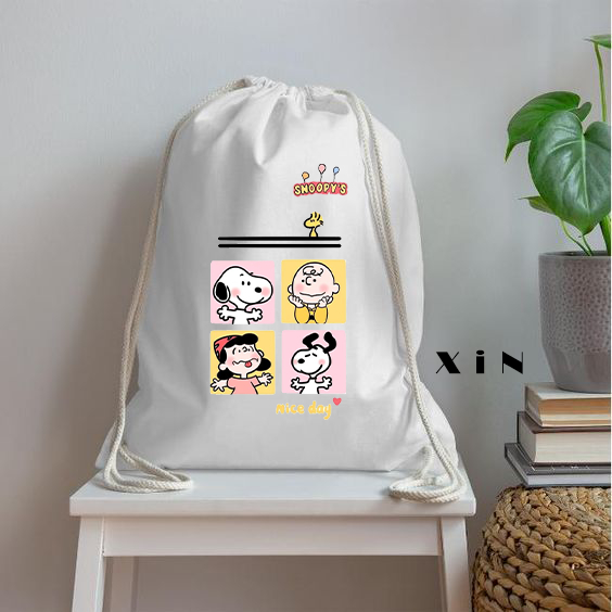 Tas Serut Kanvas Motif Kartun Snoopy Classic / Tas Gendong / hampers anak / Stringbag