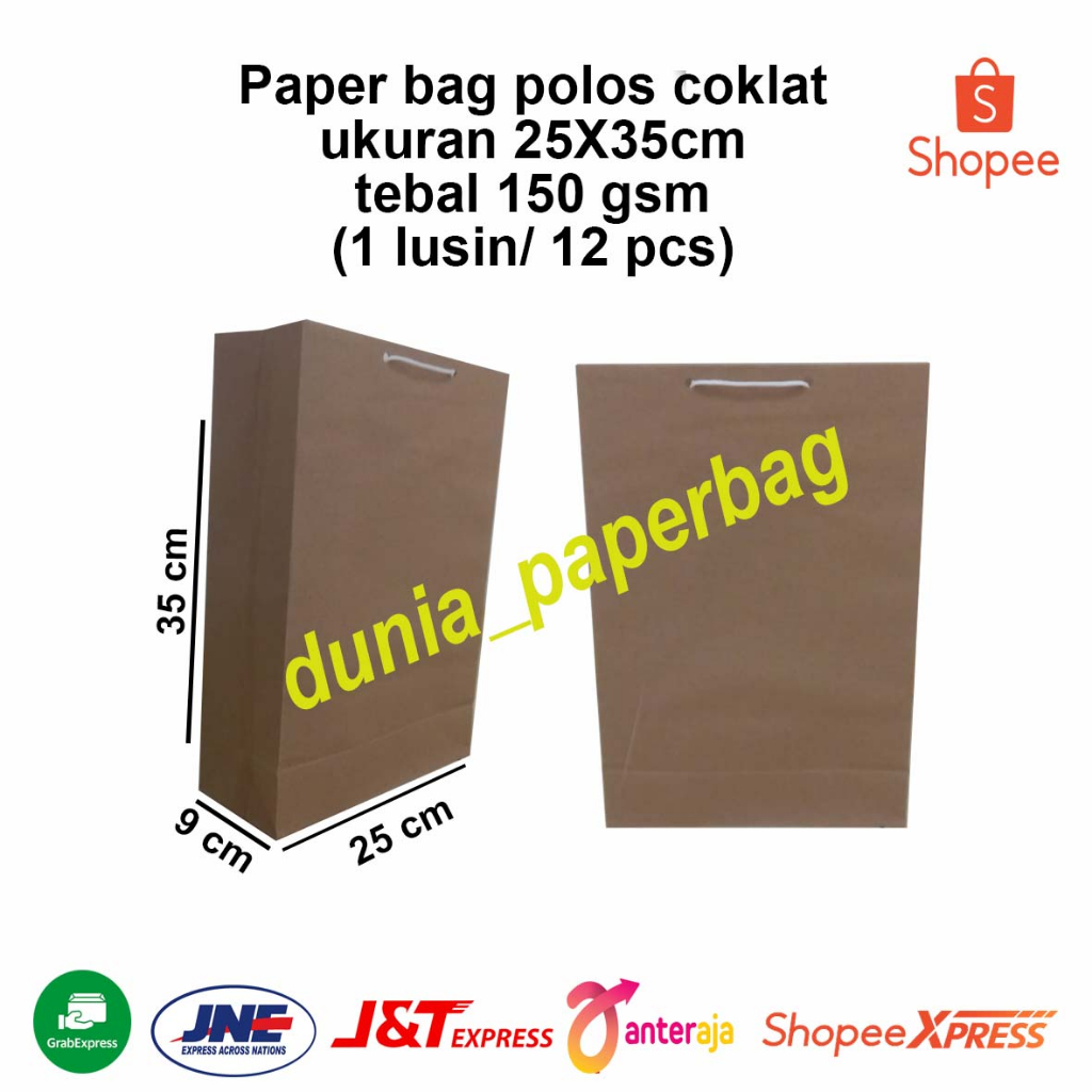 

Paperbag polos coklat folio ukuran 25x35cm isi 12 pcs