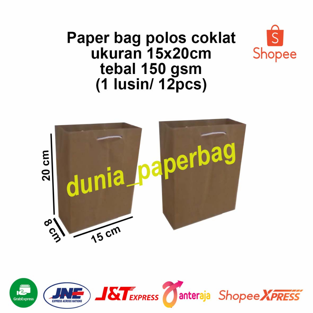 

Paperbag polos coklat ukuran 15x20 isi 12 pcs