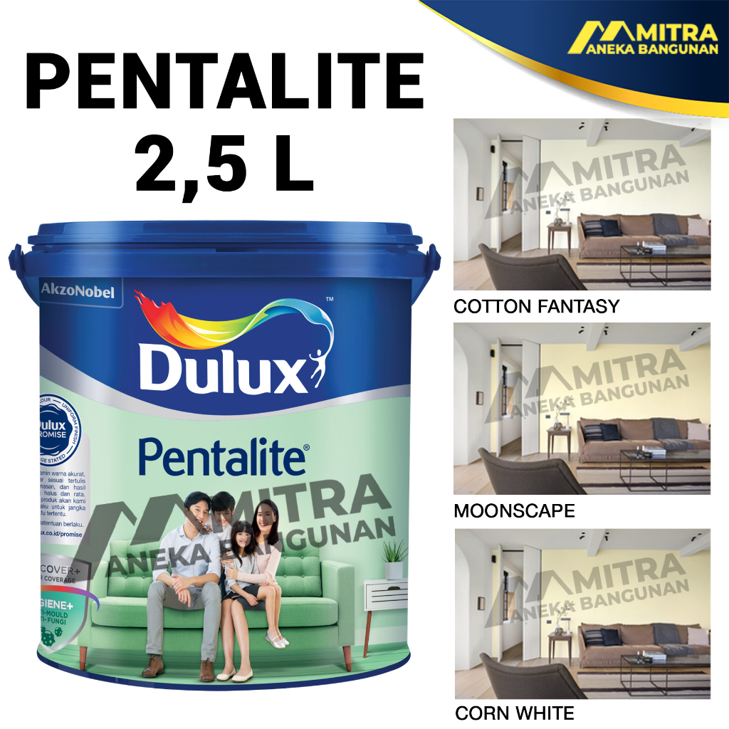 Promo Cat Tembok Dulux Pentalite Interior 2,5 Liter / Broken White Ivory / Cotton Fantasy /
