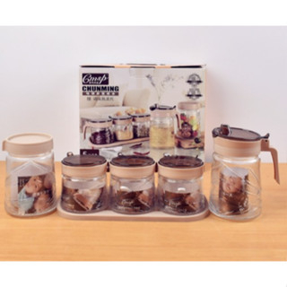 Toples Kaca Bumbu set 5 in 1 Bumbu Dapur dan Minyak 1036