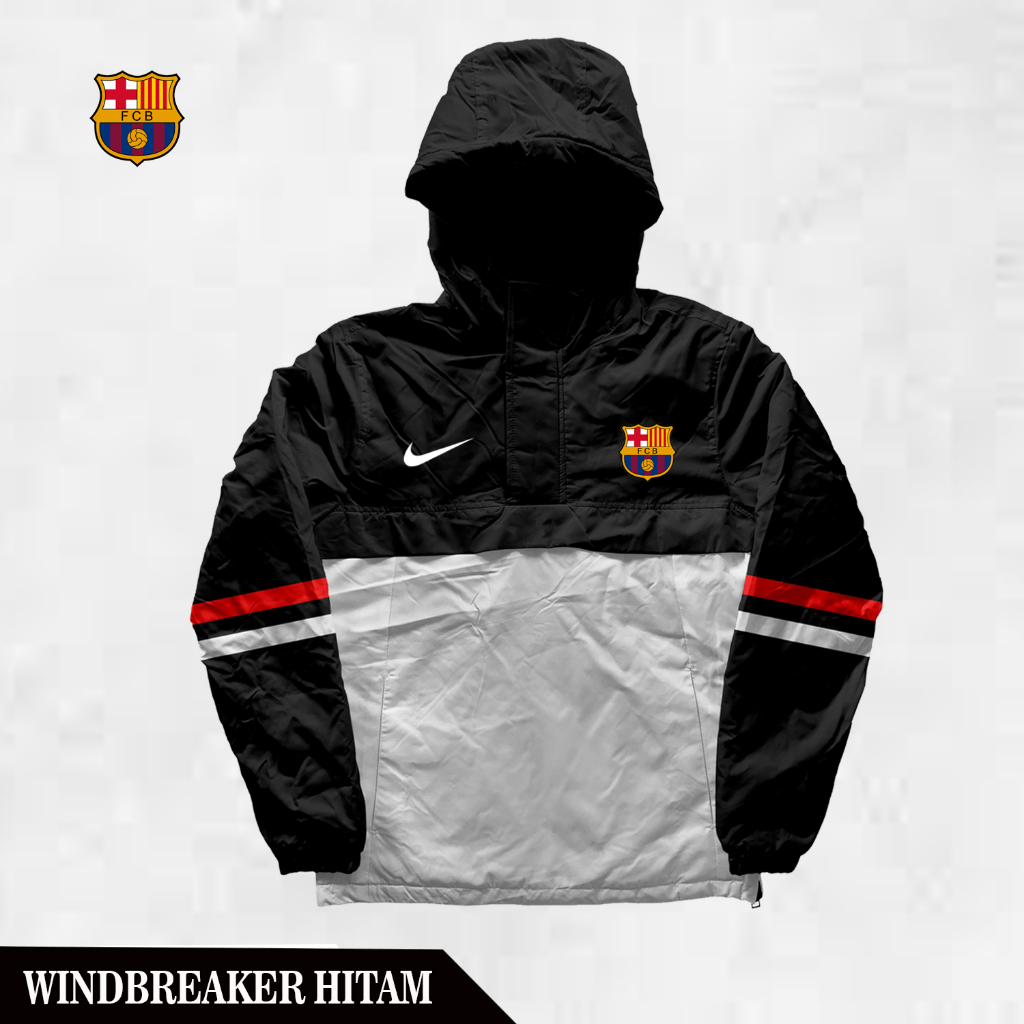 jaket windbreakers kasual pria logo barcelona waterproof jaket taslan varsity barcelona terbaru jake