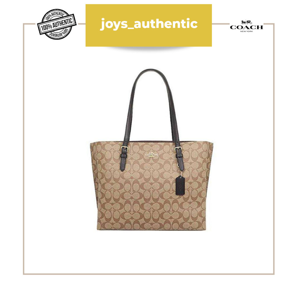 Tas wanita Coach Mollie Tote Signature khaki Hitam Black woman bag authentic original