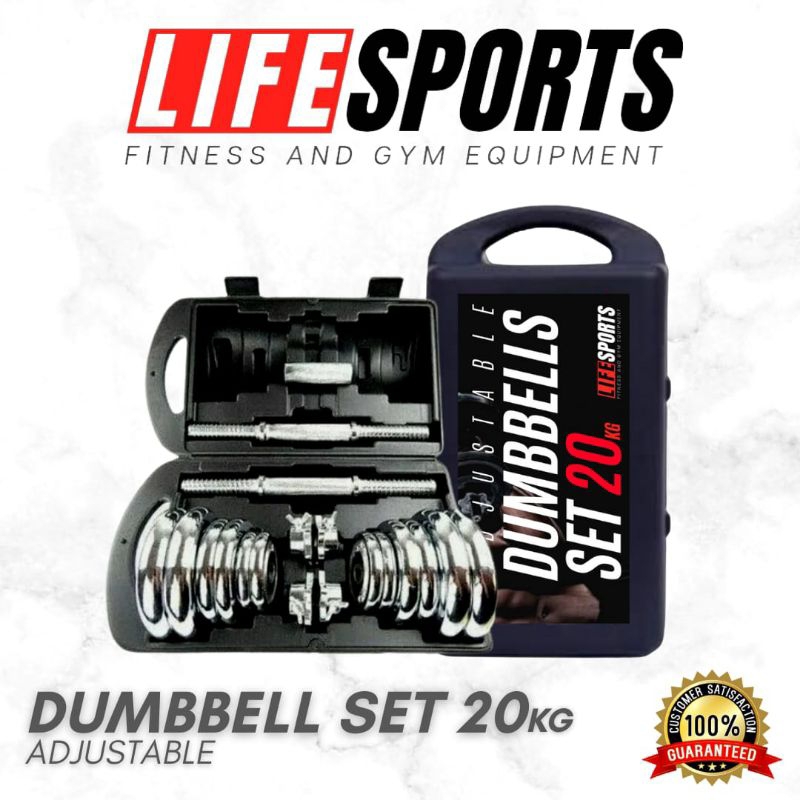 Dumbbell/barbel set 20kg • life sports cast iron adjustable dumbbell set 20kg