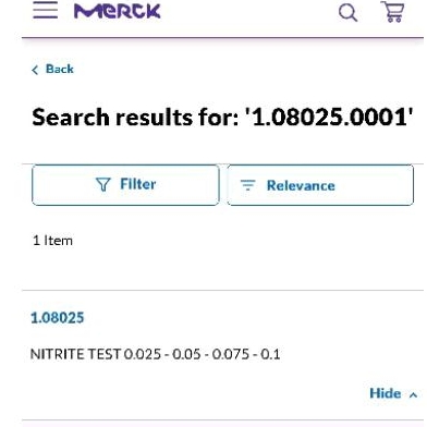 Nitrite Test Kit Merck 1.08025.0001