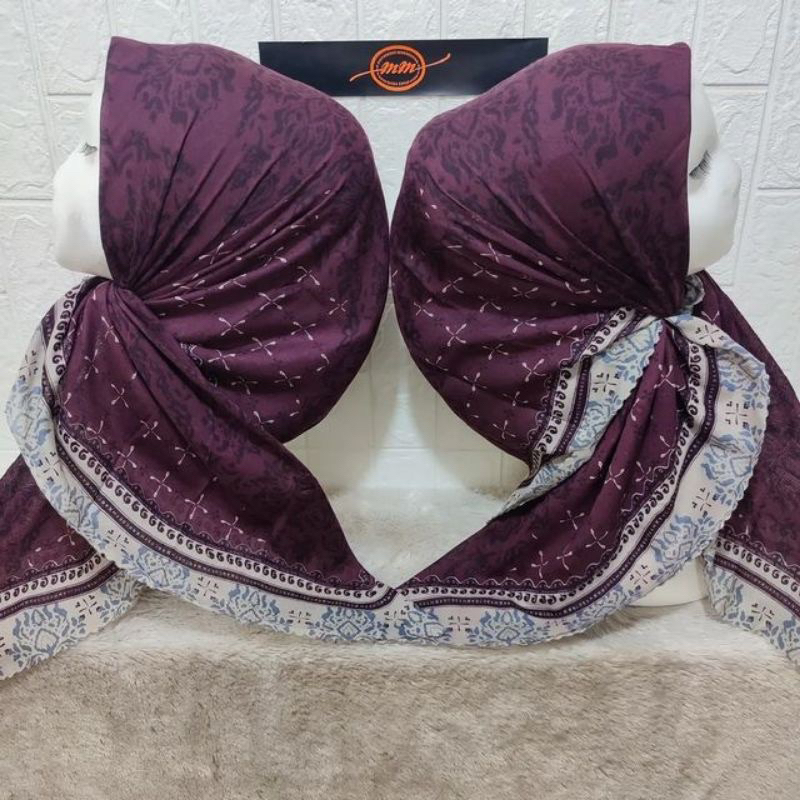 Hijab Segi Empat Voal Motif Bunga Anggrek Warna Ungu Kerudung Jilbab Terbaru