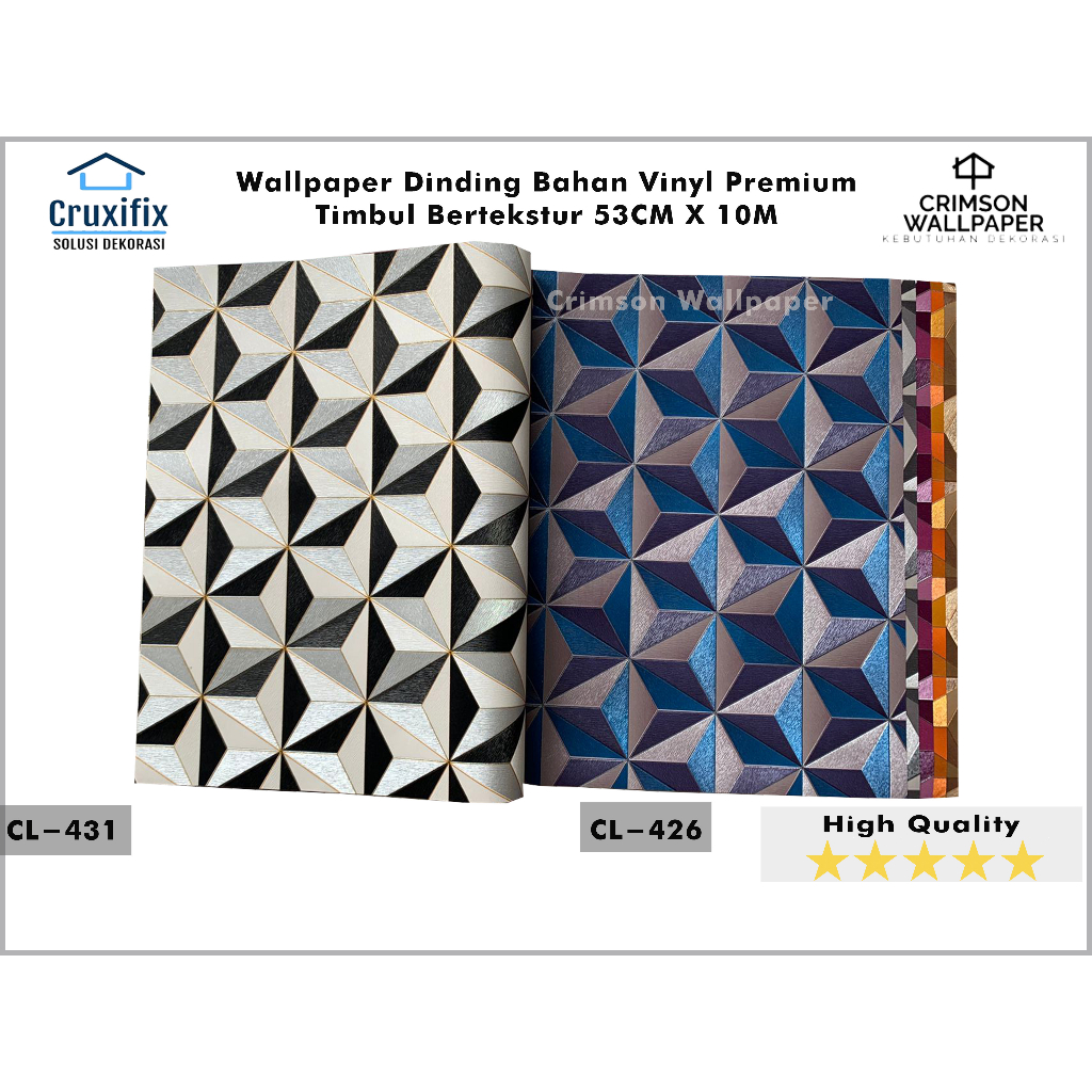 WALLPAPER DINDING VINYL MOTIF 3D TRIANGEL PREMIUM