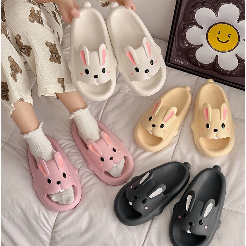 Sandal Selop Karet Jelly Wanita Rabbit Bunny Timbul Lucu Imut Empuk Lentur Impor MGR Mokaya Balance 