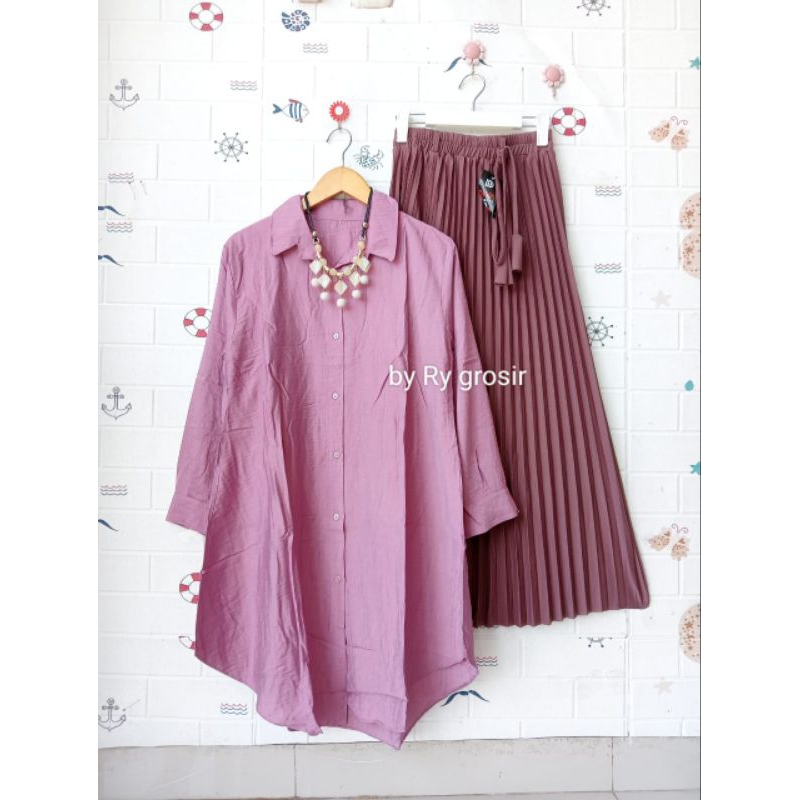ONE SET ATASAN TUNIK POLIN + ROK PLISKET