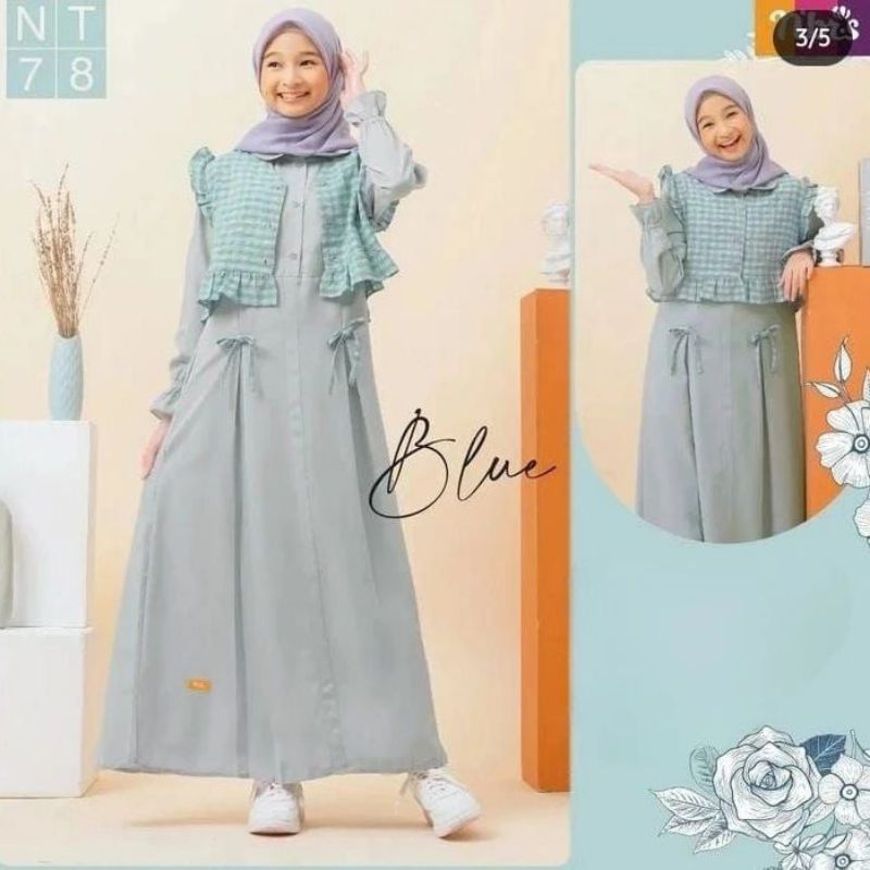 Gamis Anak Perempuan Umur 9_10_11 Tahun Alisha Dress Kids Bahan Crincle Airflow Aksen katun Baju Dre