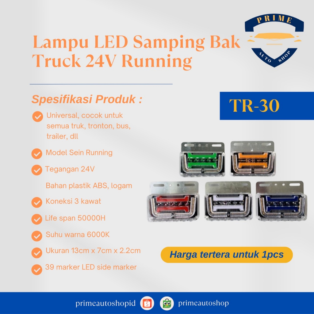 LED Bak Samping Truk 24V / LED Samping Bak Truk TR-30 Running
