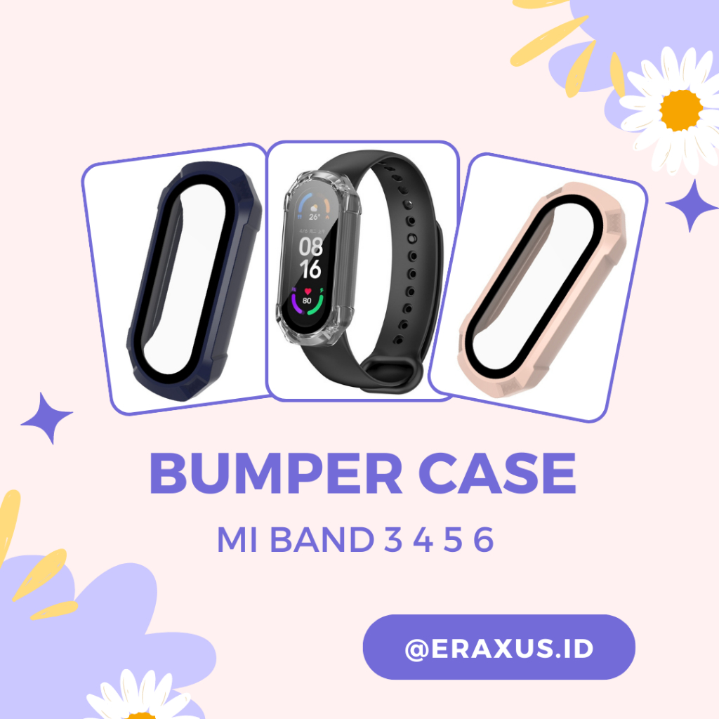 Eraxus Xiaomi Mi Band  6 5 4 3 Bumper Case & HD Slim Tempered Glass Pelindung Layar Anti Gores Jam T