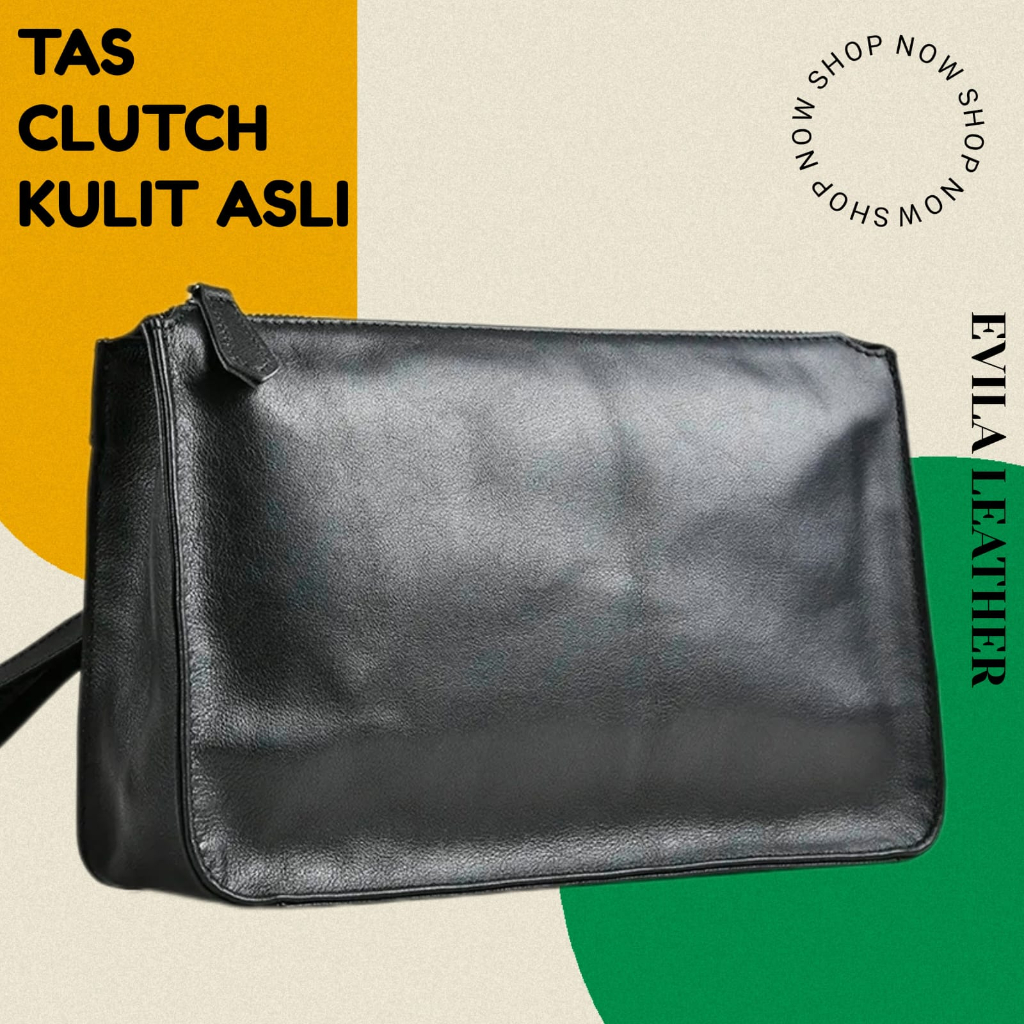 Tas Clutch Pria Dompet Hitam 7.9 Inci Kulit Asli Garut Evila Leather