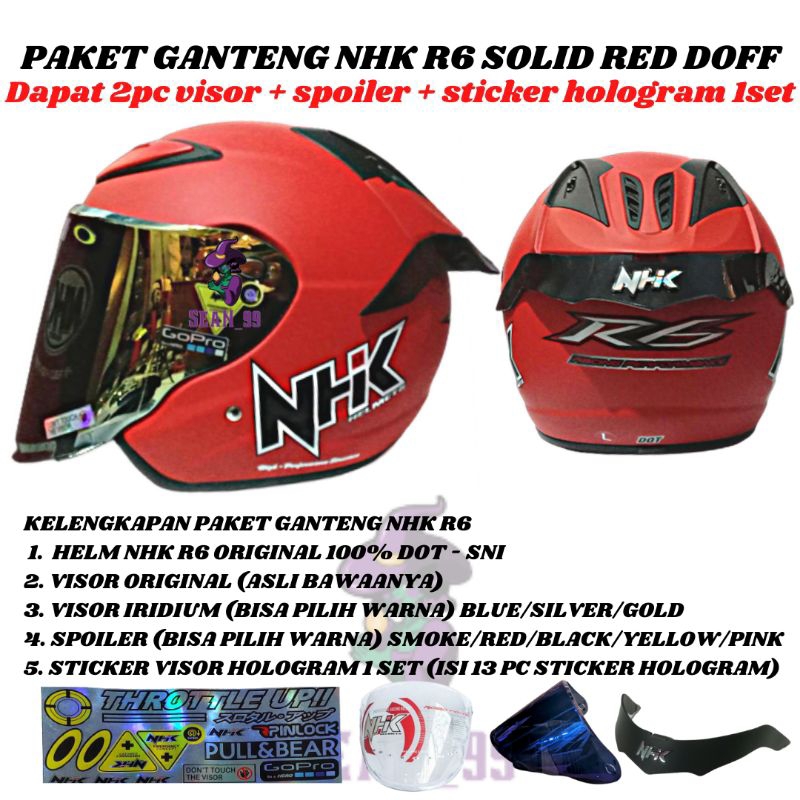 HELM NHK R6 SOLID RED DOFF ORIGINAL SNI ( PAKET GANTENG NHK R6 )