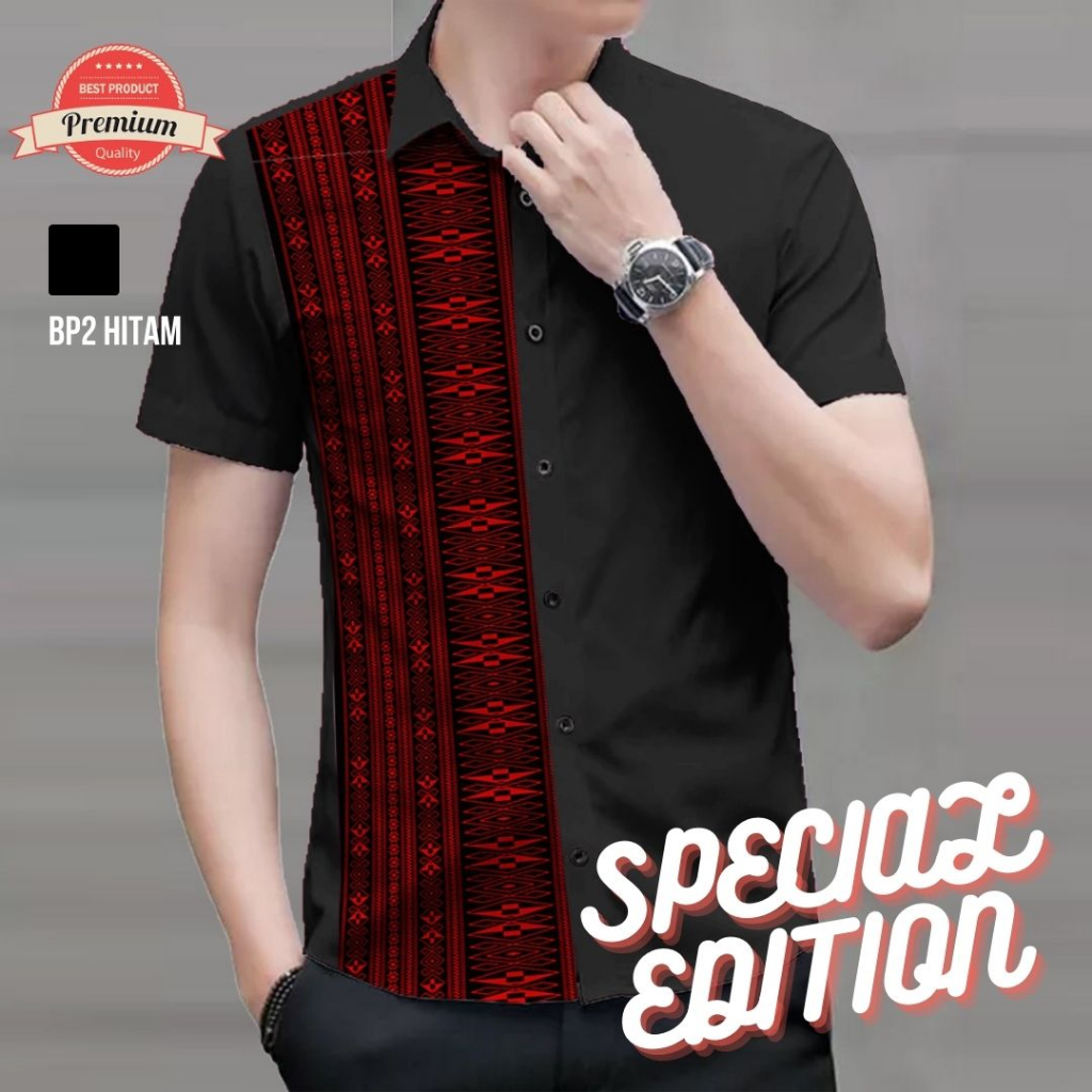 Angelaco Batik Batak Pria Batik Pria Lengan Pendek & Panjang Motif Karo & Ulos BK1