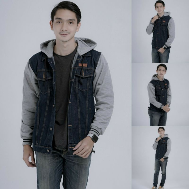 Jaket Pria Denim Jacket Jeans Berkupluk Hoodie Premium Korean Style Original