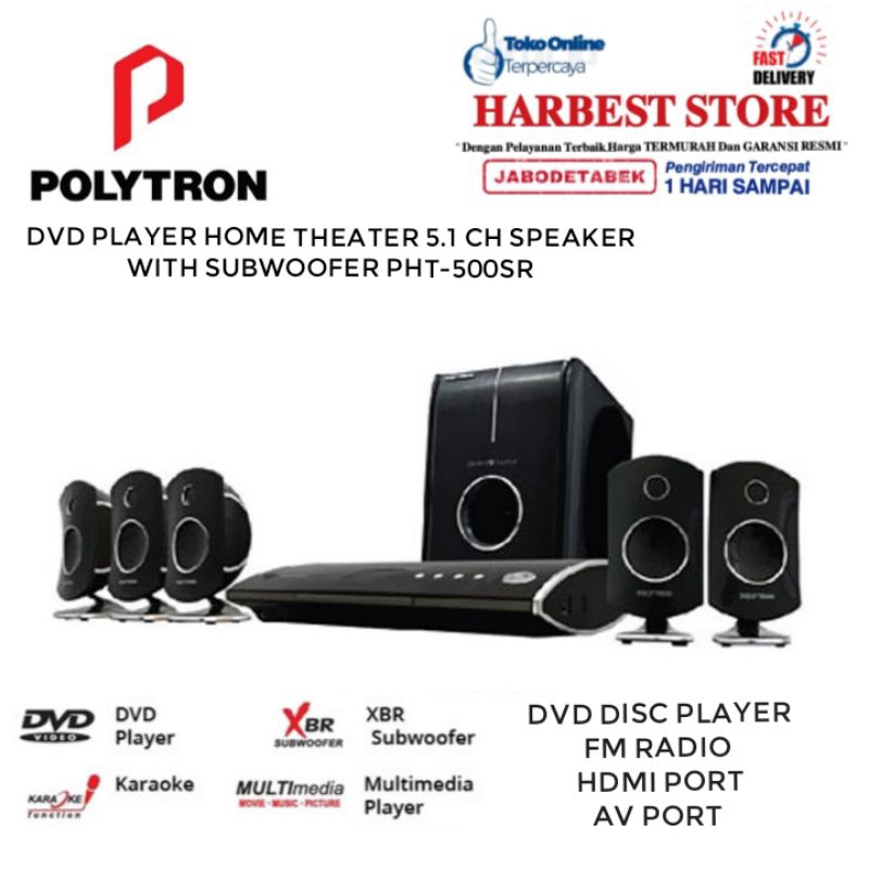 TERMURAH POLYTRON DVD PLAYER HOME THEATER 5.1CH PHT-500SR KARAOKE HDMI USB - GARANSI RESMI