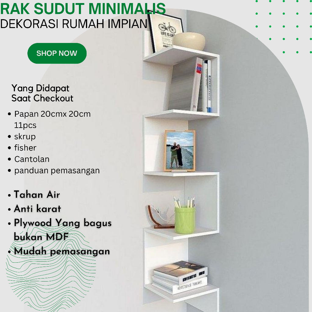 rak kayu model sudut [rak minimalis]