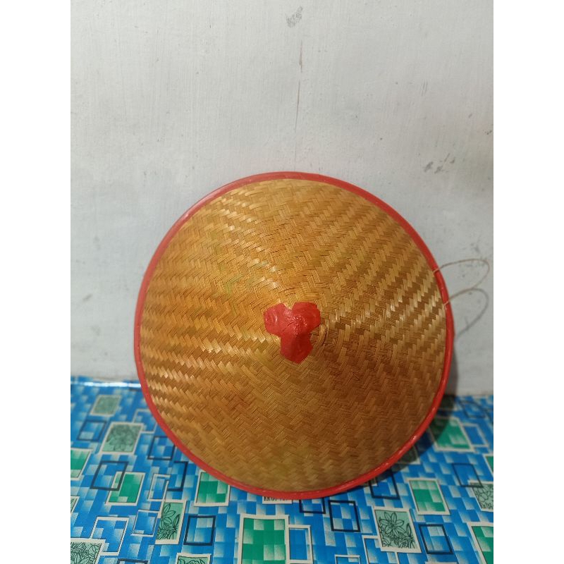 Caping Lis Merah 35CM Caping Bambu Caping Tradisional Topi Petani