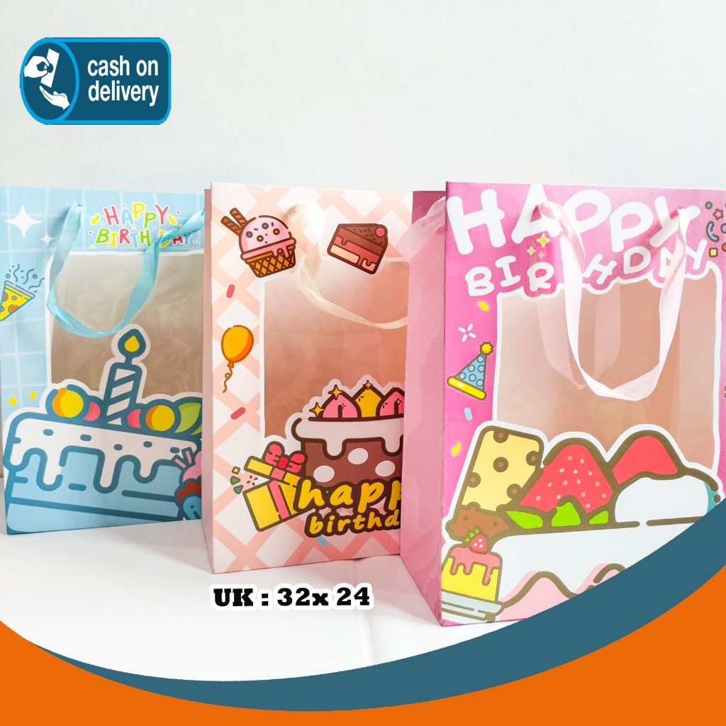 

PAPER BAG (BESAR) (25x12x33cm) MOTIF HAPPY BIRTH DAY TAS PEMBUNGKUS KADO DAN HAMPERS