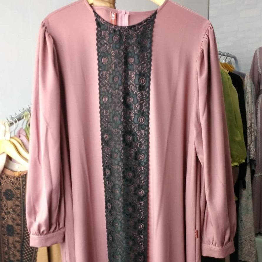 Myshawl Halima Gamis Brukat Crinkle Jumbo Big Size Uk M XL XXL XXXL 5L LD 94 100 110 120 130 140-Dusty