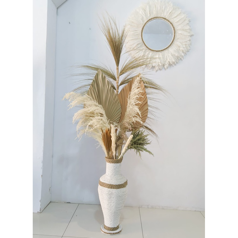 lengkap terjangkau daun Paket Bunga Kering dan Vas 50 cm untuk Dekorasi Rustik Estetik / daun palem/